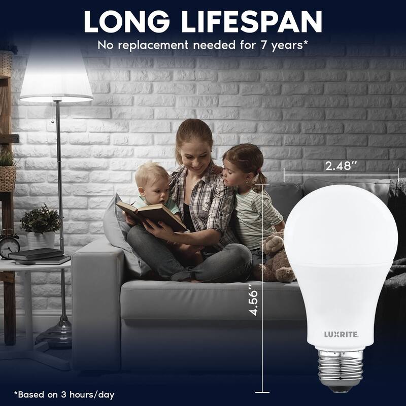 Luxrite A19 LED Light Bulb 12.5W=100W 4000K 1500LM Non-Dimmable E26 Damp Rated ETL Listed 8 Pack - Cool White
