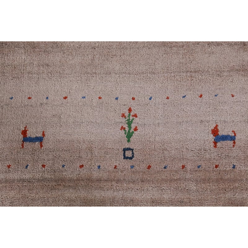 Hand Knotted Oriental 100% Wool Carpet Tribal Animal Pictorial Beige & Ivories Gabbeh Area Rug - 5' 0'' X 3' 0''