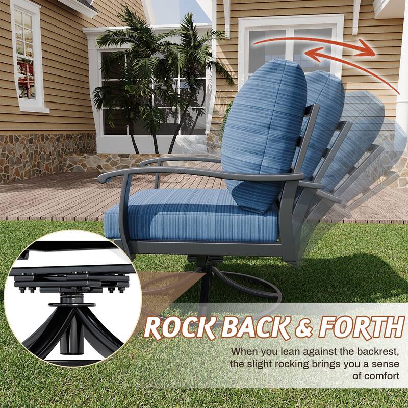 EROMMY Patio Set: 360° Swivel Rockers, Sofa, Ottomans & Table – Outdoor Conversation Set for Poolside, Garden & Deck