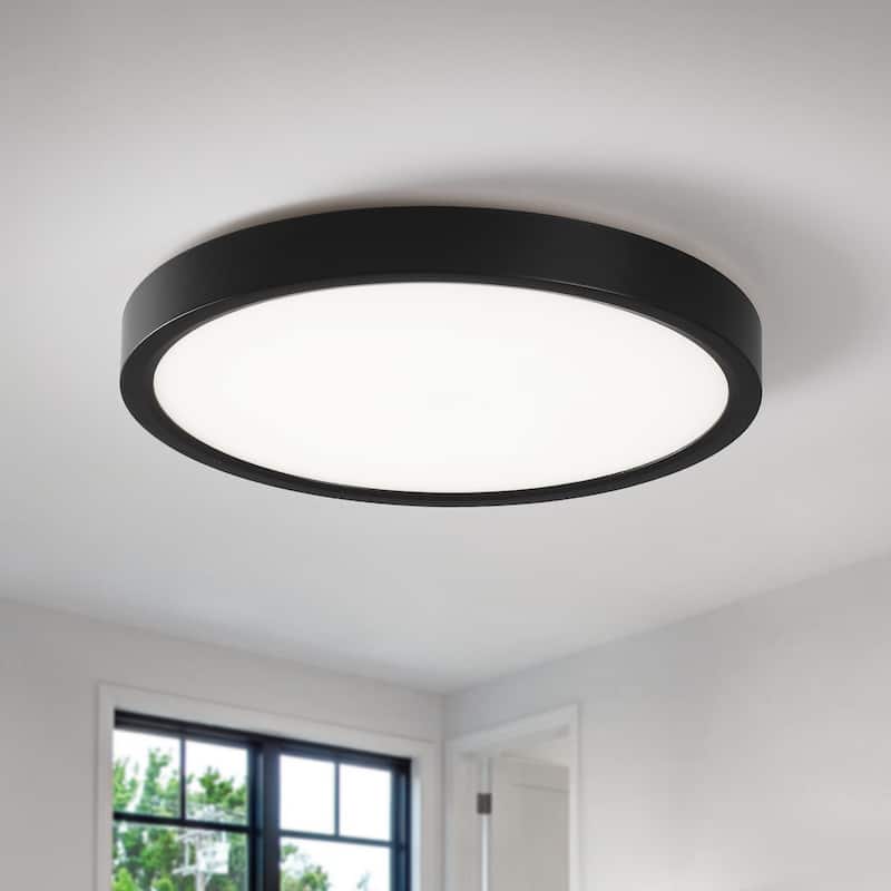 Modern 9.06-inch Round LED Flush Mount Ceiling Lighting for Hallway Bedroom - Black