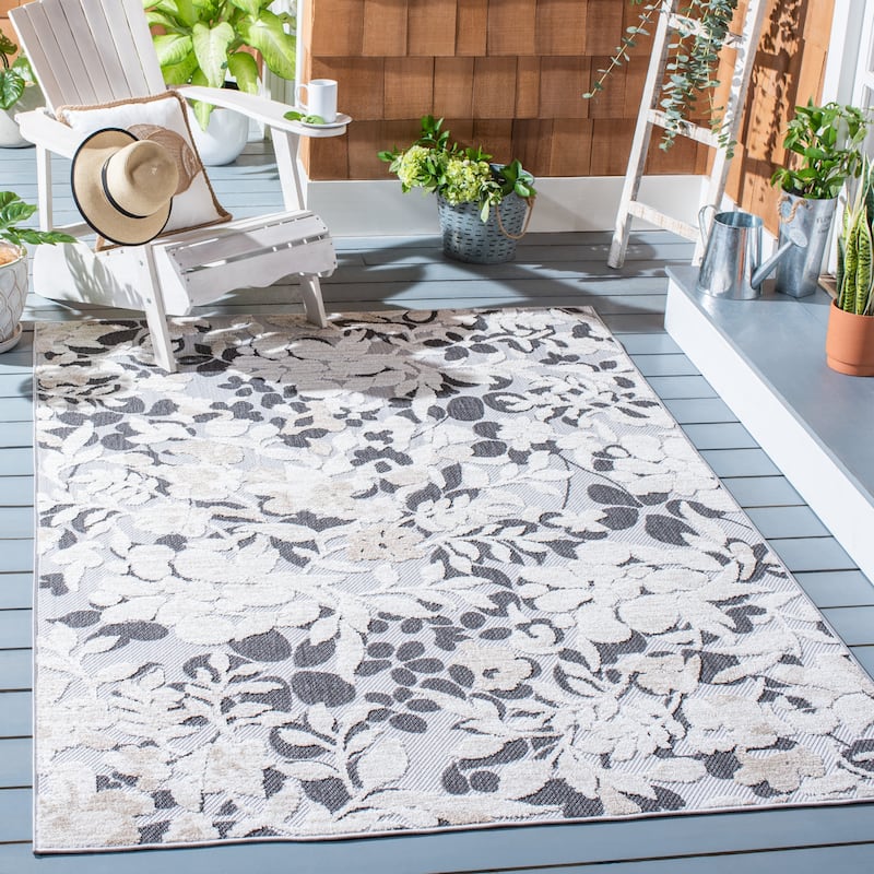 SAFAVIEH Cabana Vitalija Indoor/ Outdoor Waterproof Patio Rug - 4'5" x 6'5" - Ivory/Charcoal