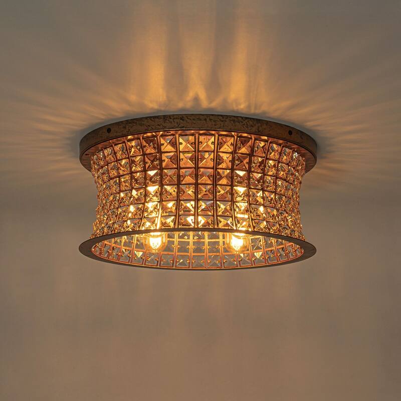 4-Light Glam Distressed Copper Crystal Flush Mount Ceiling Light - 15.75