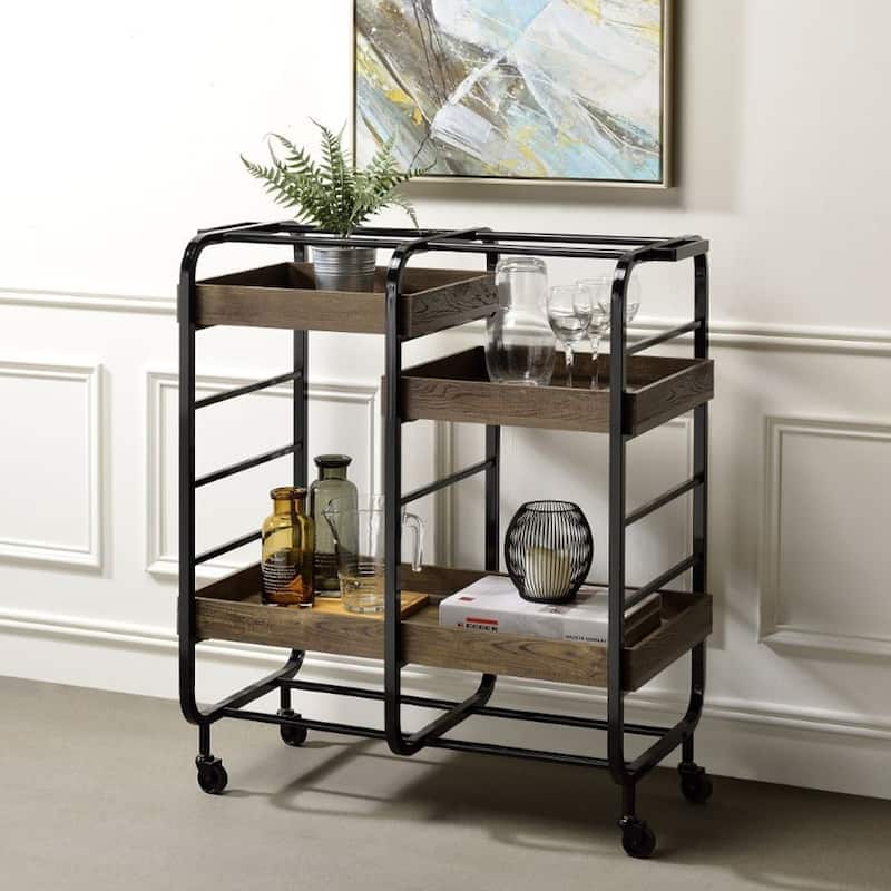 ACME Vorrik Serving Cart in Black & Walnut