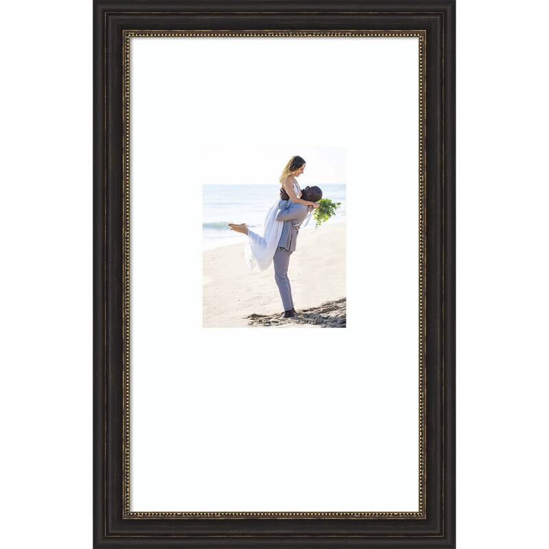 Accent Bronze Narrow Framed Picture Frame, Photo Frame - 16x26 Matted White 8x10