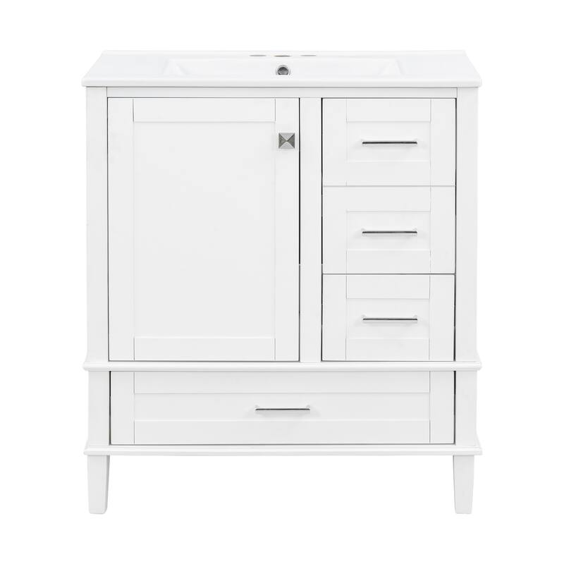 GDFStudio - Lumia Transitional Space Saving Freestanding Bathroom Vanity Cabinet with Ceramic Sink and Soft Close Storage