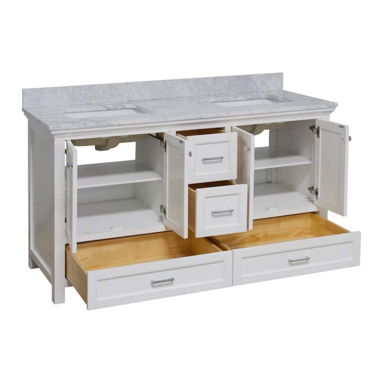 KitchenBathCollection Paige 60" Double Bathroom Vanity with Carrara Marble Top