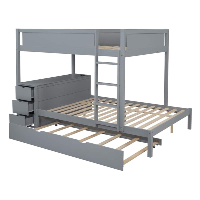 Bunk Bed with Twin Size Trundle, Drawers and Desk