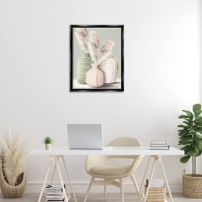 Stupell Soft Pampas Vases Framed Floater Canvas Wall Art Design By House Fenway