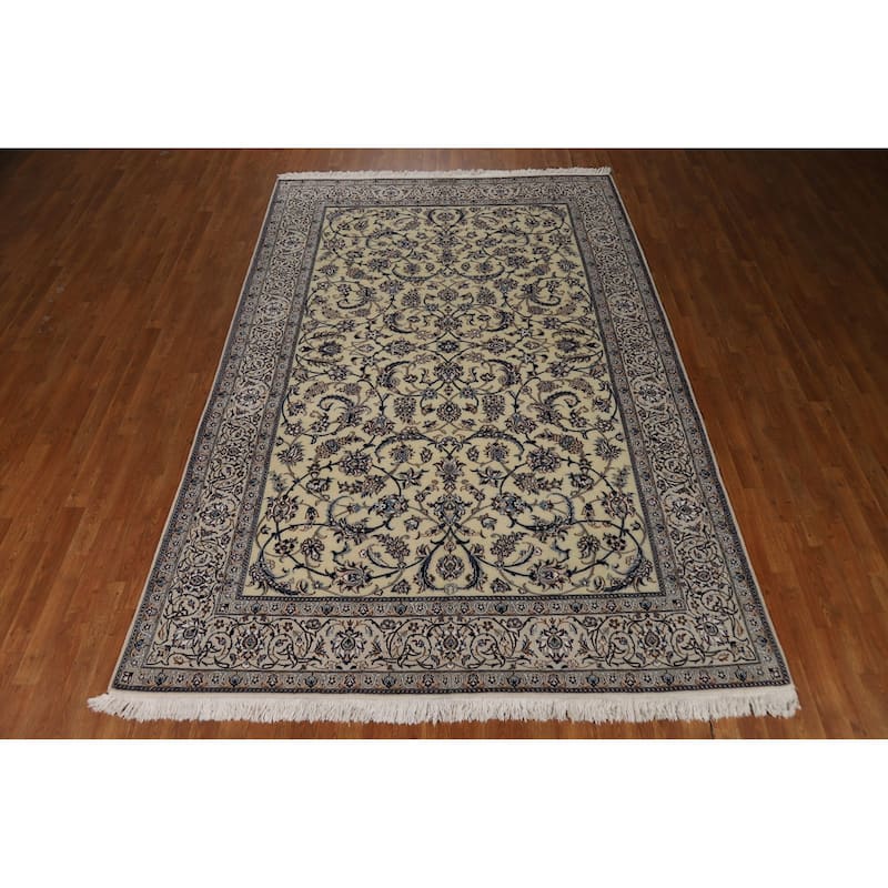 All-Over Floral Nain Persian Area Rug Hand-Knotted Wool Carpet - 6'8"x 10'0"