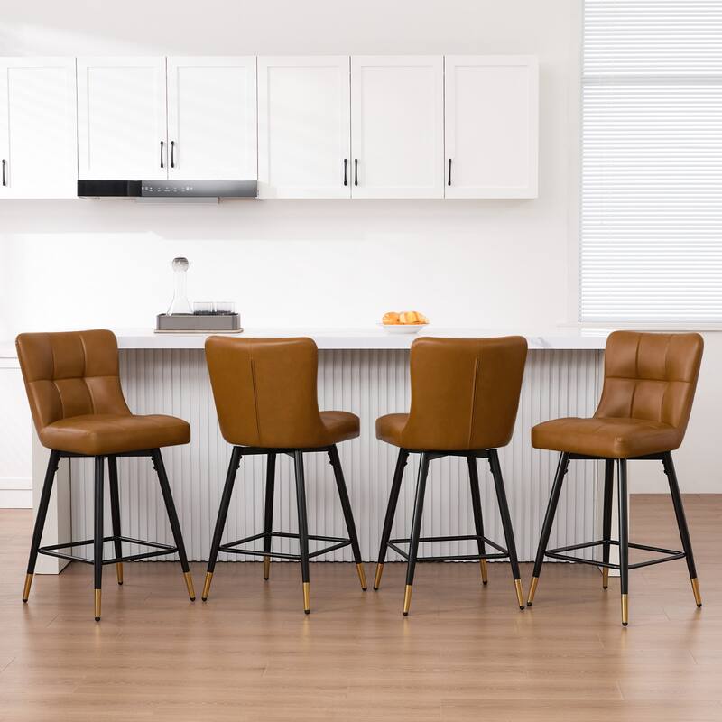 Faux Leather Swivel Counter Height Barstools Set of 2 with High Back - 38.98"H x 17.72"W x 21.26"D