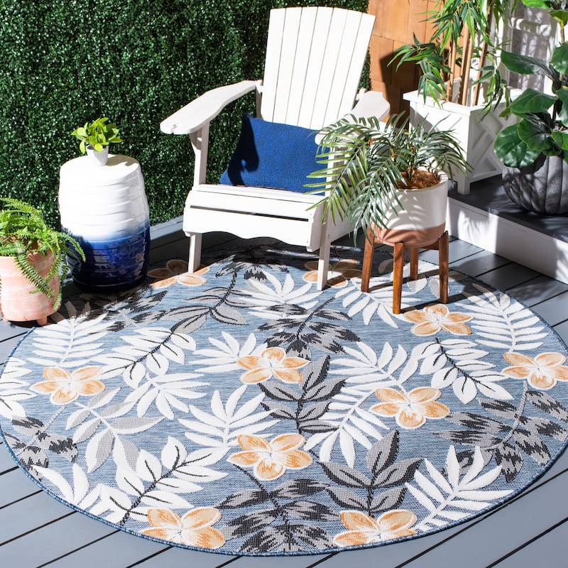 SAFAVIEH Cabana Indoor/ Outdoor Waterproof Transitional Rug - 6'5" Round - Blue/Grey