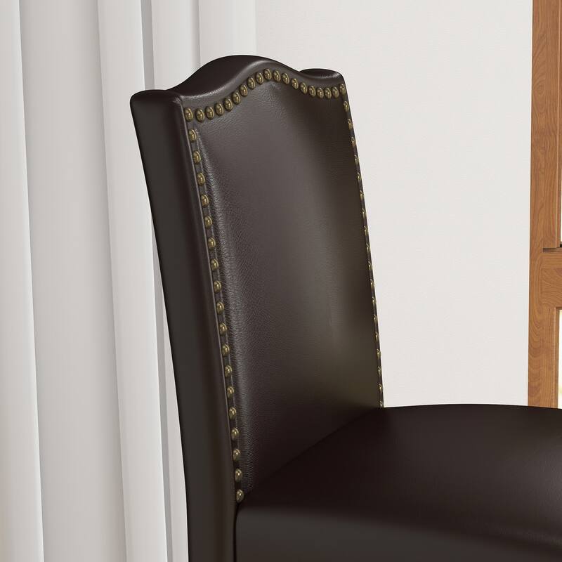 24 Inches Faux Leather Counter Height Bar Stools with Nailhead Trim