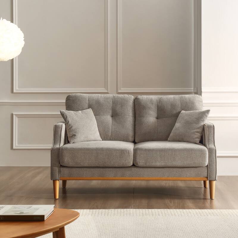 Modern Upholstered Sofa with Waterproof Fabric and USB Charging Ports, Two Pillows for Small Space Living Room - Cream