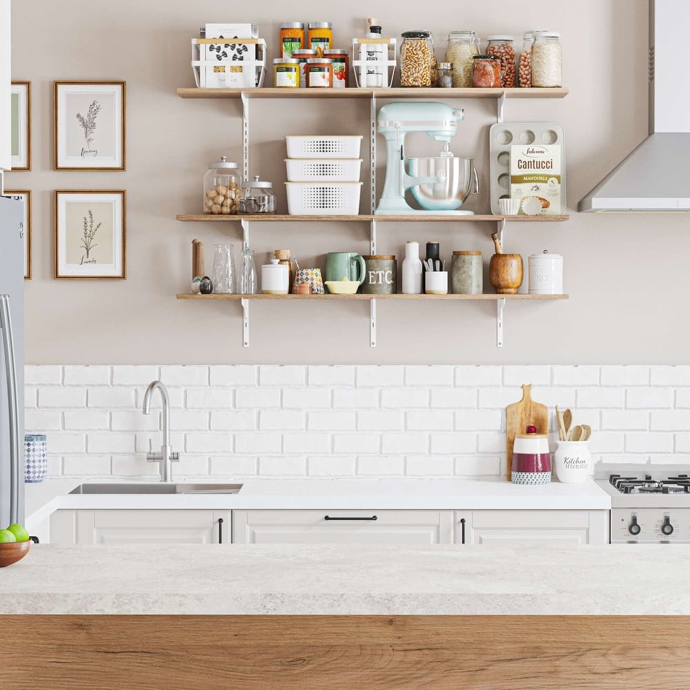 Wallniture Turin 48" Wall Mounted Shelves with Adjustable Brackets, Floating Bookshelves for Office & Living Room, 2,3 or 4 Tier