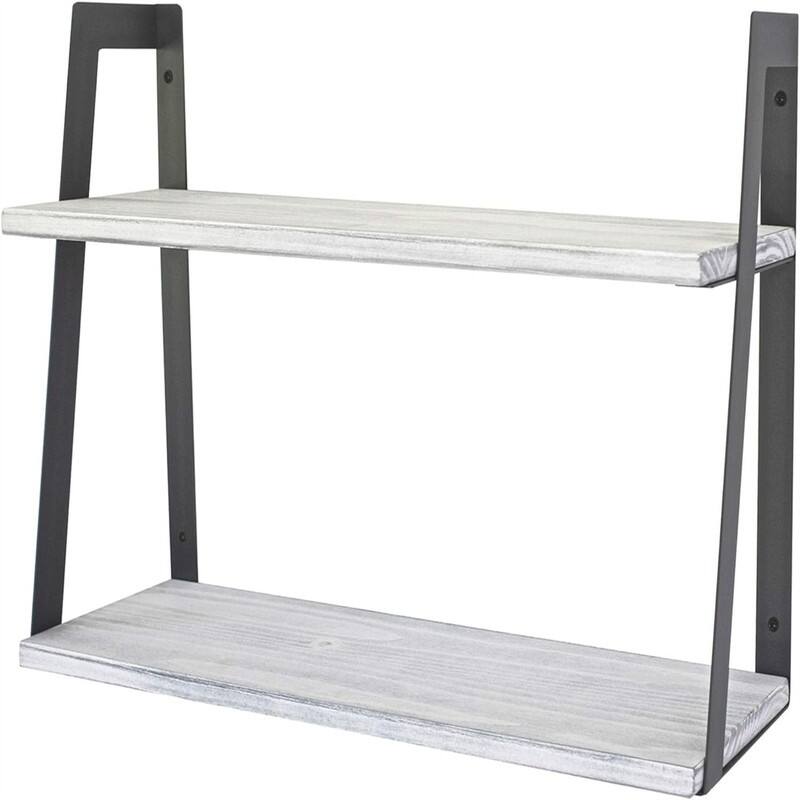 2-Tier Modern Rustic Floating Wall Shelves - 6.7D x 24.5W x 16.1 - Rustic White