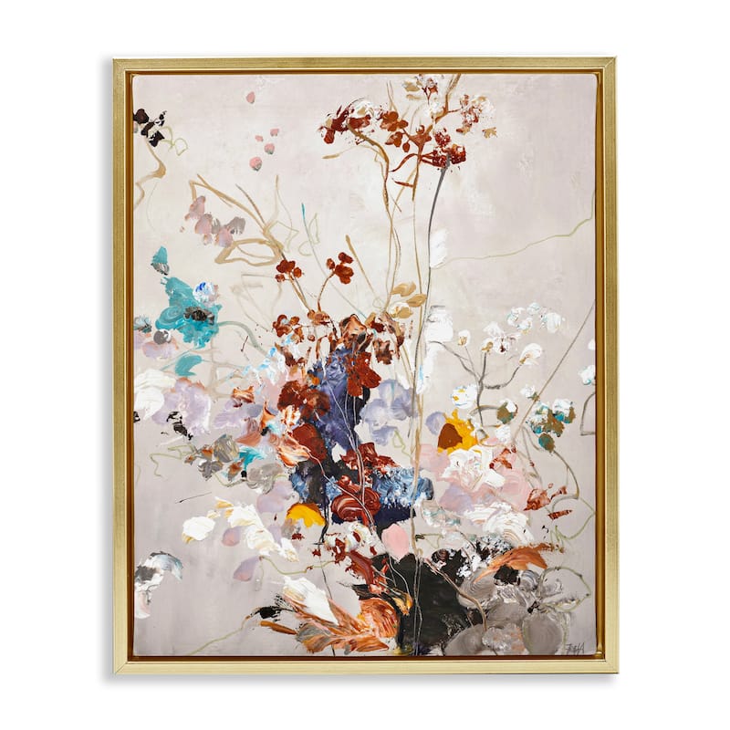 Stupell Earth Tones Floral Abstraction Framed Floater Canvas Wall Art Design By Design Fabrikken - 17 x 21 - Gold
