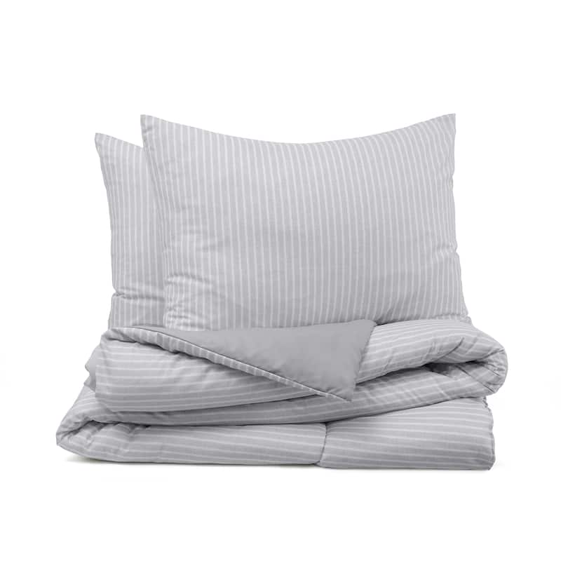 Martex Mf Reversible Comforter Pinstripe Comforter Set - Grey/White Pinstripe - Queen