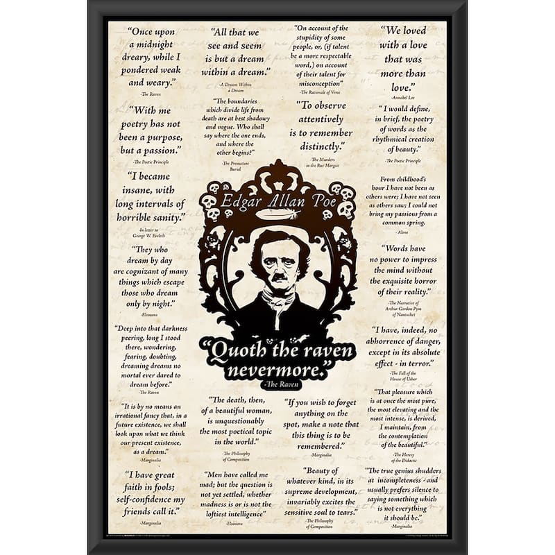 Edgar Allan Poe - Quoth the Raven Nevermore Framed Art Poster - 24 x 36 Inch