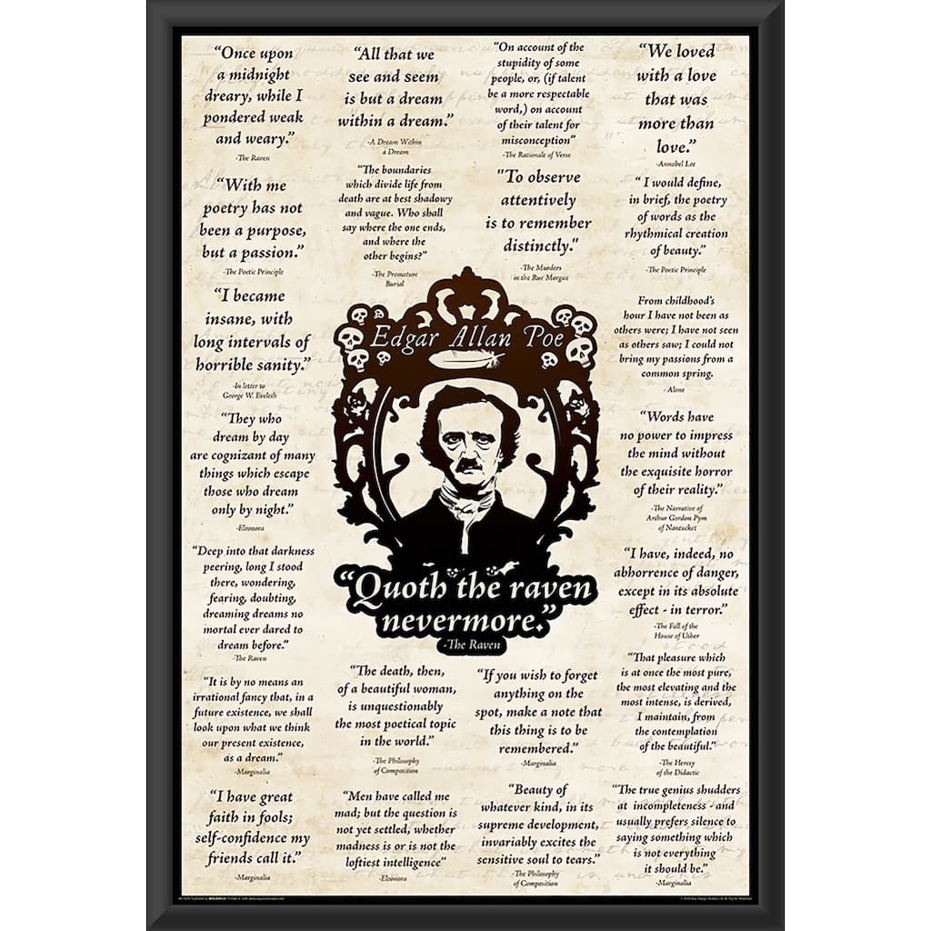 Edgar Allan Poe - Quoth the Raven Nevermore Framed Art Poster - 24 x 36 Inch