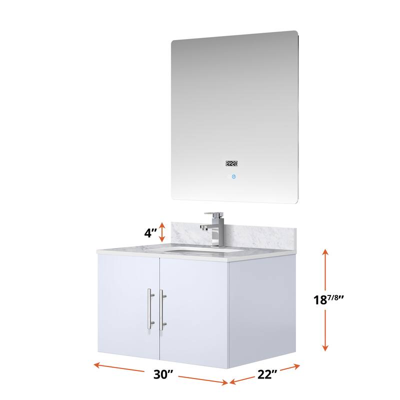 Geneva 30 in. W x 22 in. D Dark Grey Bath Vanity, Carrara Marble Top, and 30 in. LED Mirror