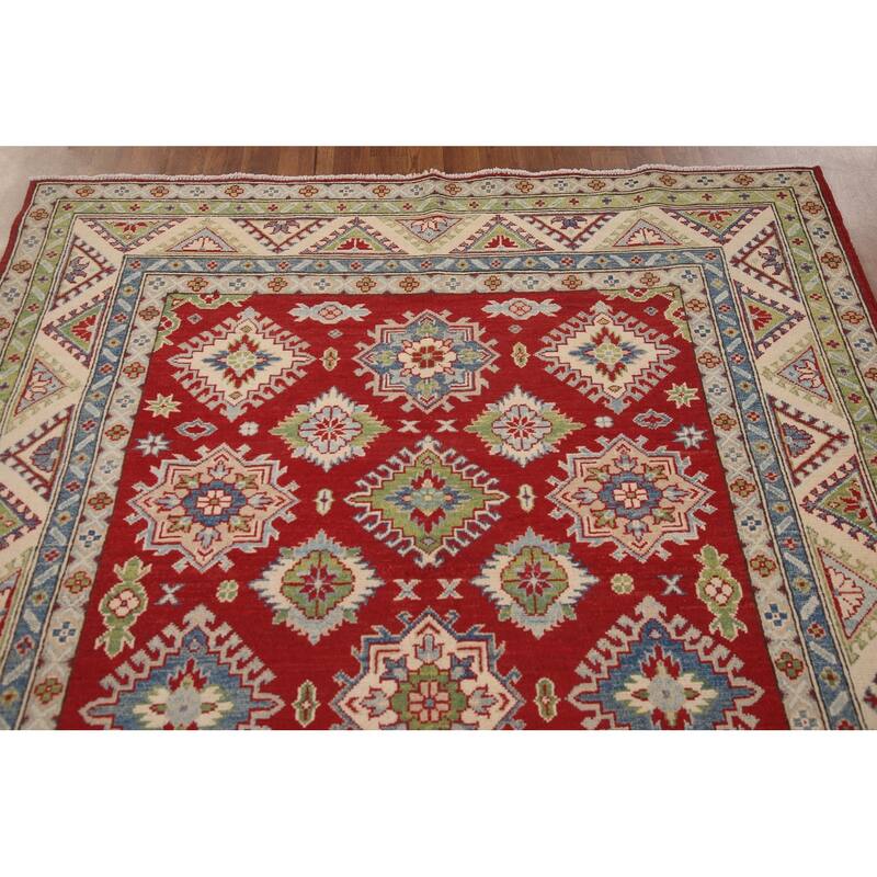 Geometric Red Kazak Oriental Area Rug Handmade Wool Carpet - 5'8" x 7'10"