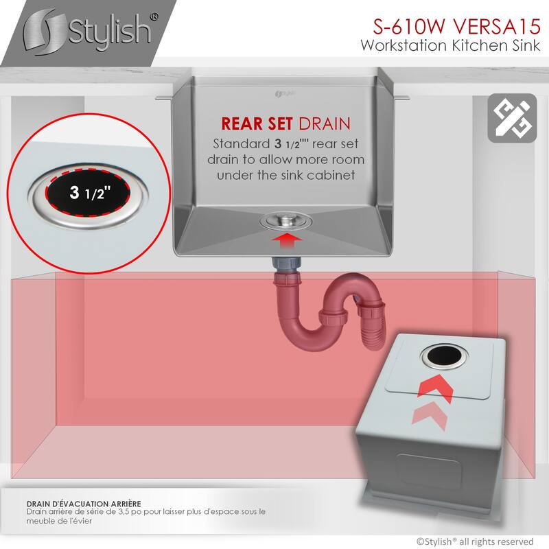 STYLISH 15 inches L x 19 inches W Single Bowl Undermount 16G Stainless Steel Kitchen Sink with Built in Accessories Handmade