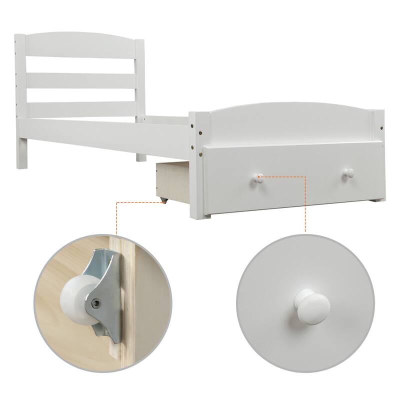 Oaks Aura Platform Twin Bed Frame with Storage Drawer and Wood Slat Support No Box Spring Needed, 4 Colors