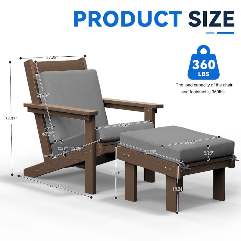 Outdoor Patio HDPE Chair Set with a Movable Ottoman & Removable Cushions