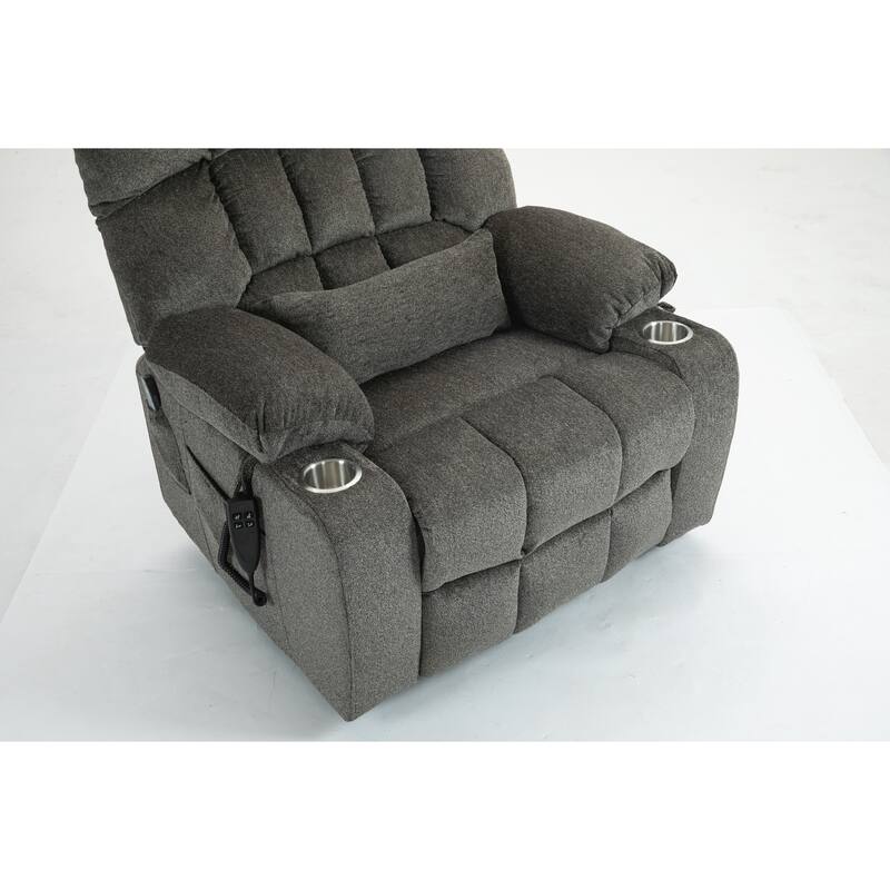 Lift Recliner Chair with Heat & Massage, Dual OKIN Motor Heavy-Duty Recliner Chair, Lounge Chair with Side Pockets & Cup Holders - Dark Brown