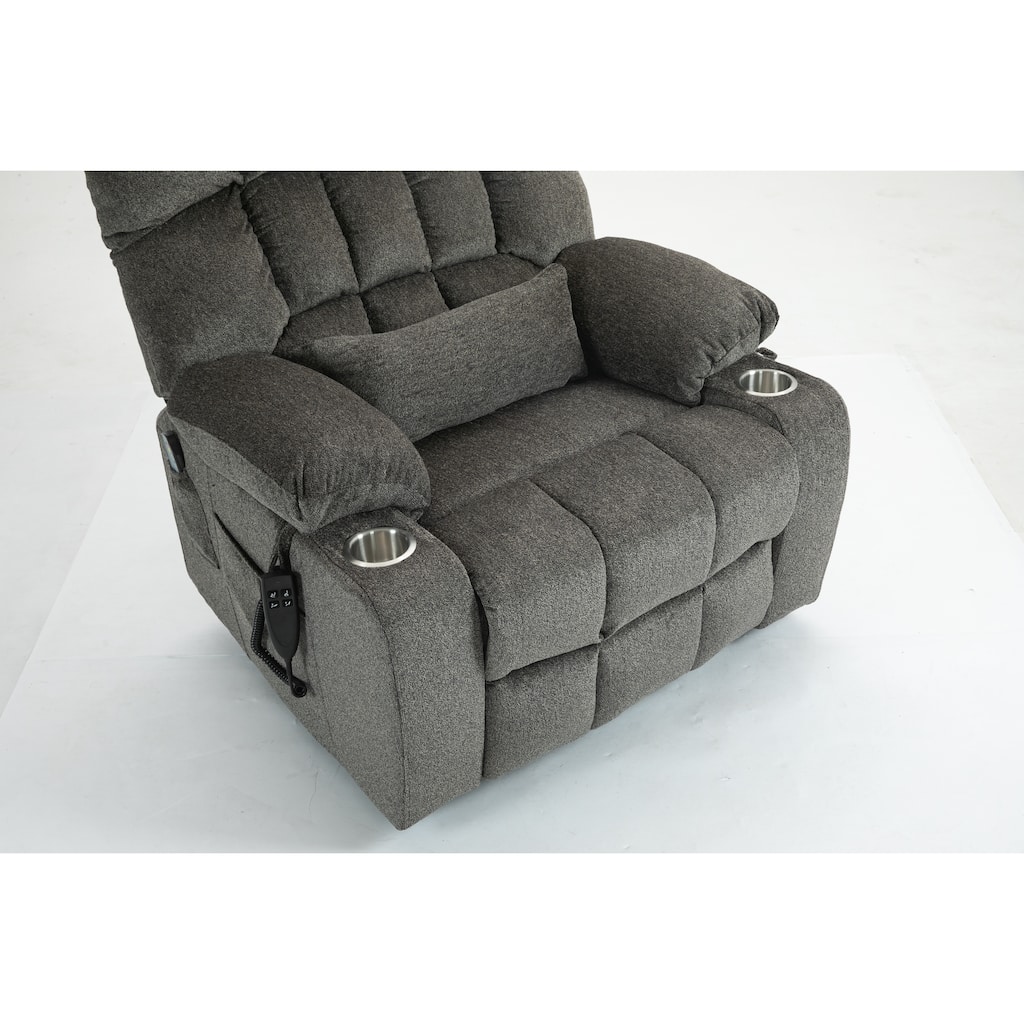 Lift Recliner Chair with Heat & Massage, Dual OKIN Motor Heavy-Duty Recliner Chair, Lounge Chair with Side Pockets & Cup Holders