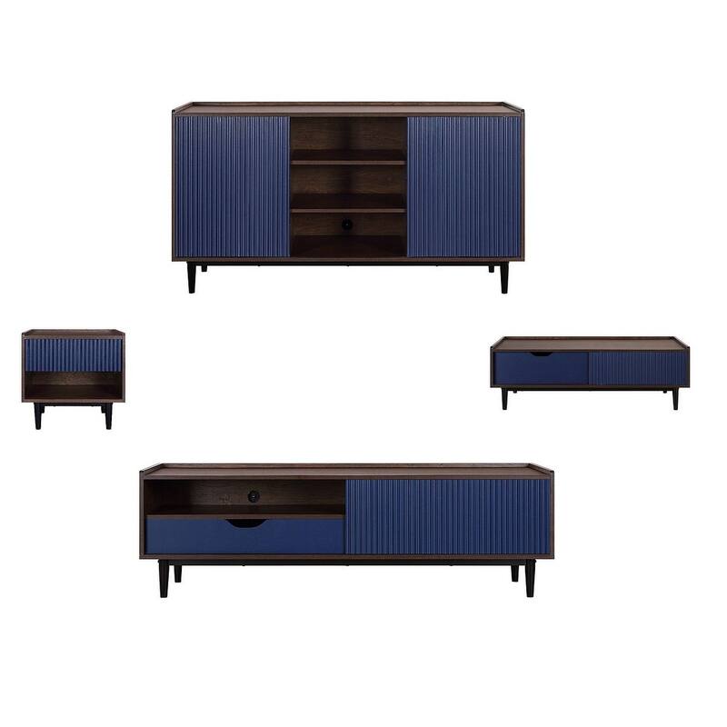 Manhattan Comfort Duane Modern Ribbed 4 Piece Living Room Table Set