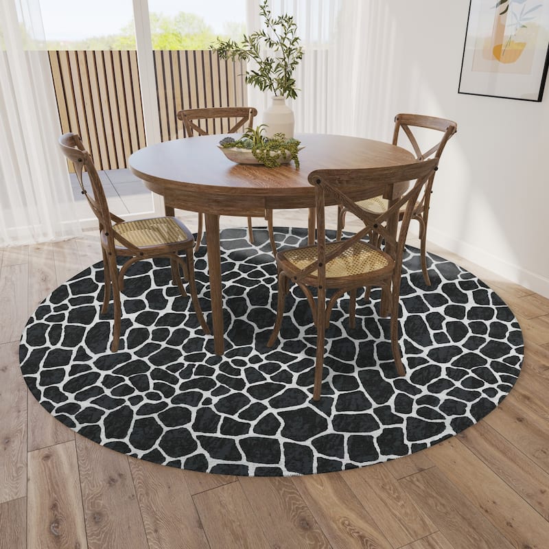 Addison Safari Giraffe Animal Print Area Rug - 8' x 8' - Shadow - Runner/Round