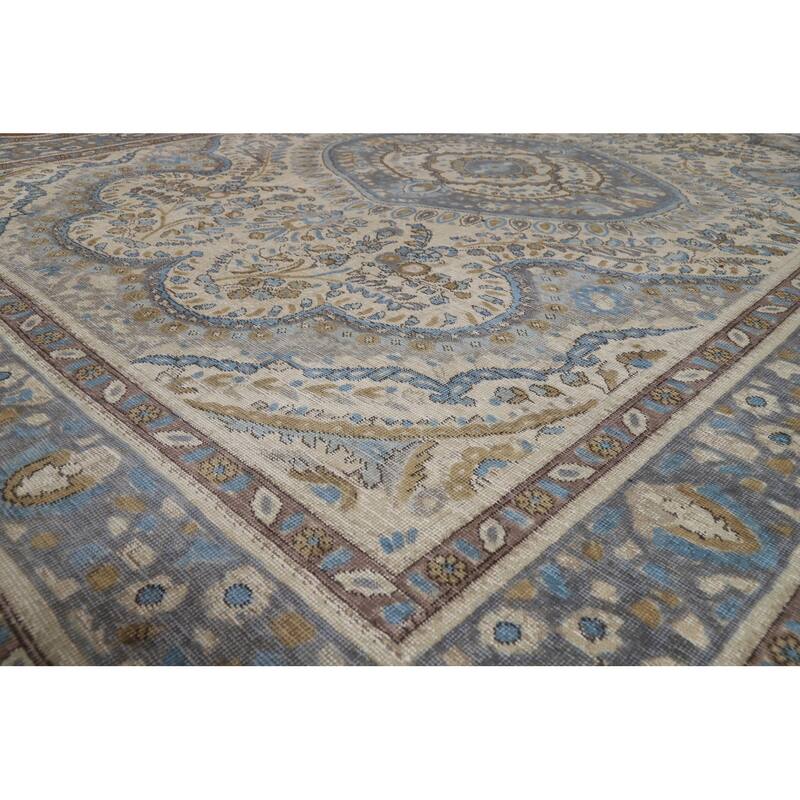 Tabriz Persian Area Rug Hand-Knotted Floral Beige Wool Carpet - 8'2"x 11'0"