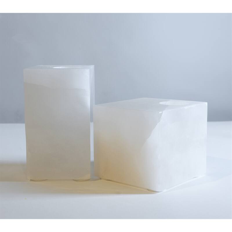 Tall Sq. Alabaster T-Lite Candle Holder - White