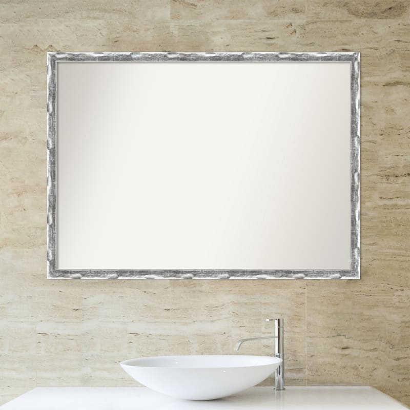 Non-Beveled Bathroom Wall Mirror - Scratched Wave Chrome Frame