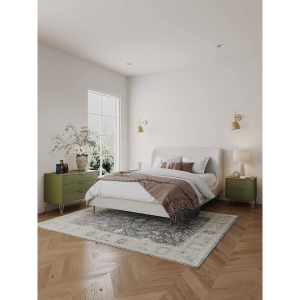 Manhattan Comfort2-Piece DUMBO Modern Standard 3-Drawer Dresser and DUMBO Modern 2.0 Nightstand in Olive Green