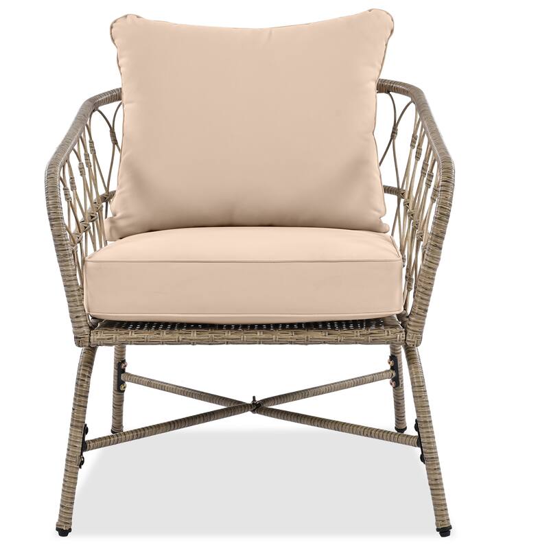 Patio Conversation Set 4 Pieces Patio Furniture Set Wicker with Removable Cushions, Loveseats and Dining Table