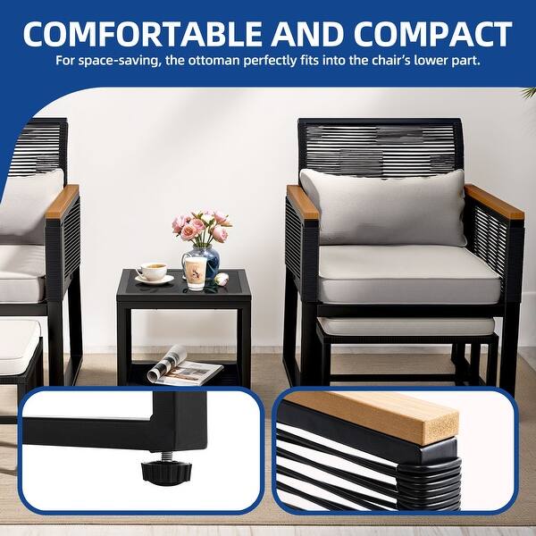 5-Piece Patio Wicker Bistro Set with Cushions - 23.2"L x 28"W x 30.7"H
