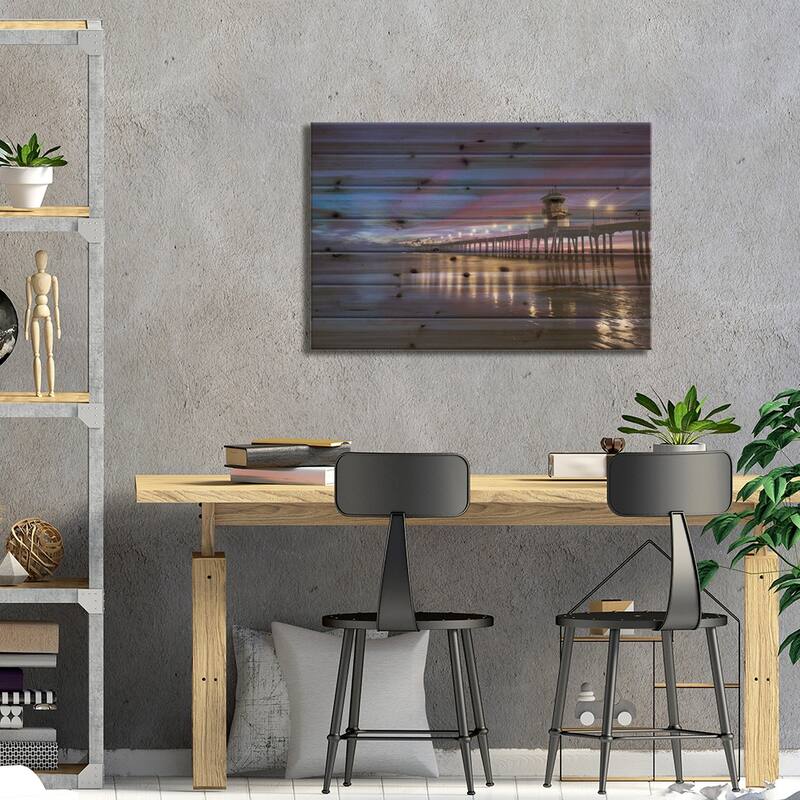 Huntington Beach Pier at dusk, California, USA Print On Wood by Panoramic Images - Multi-Color