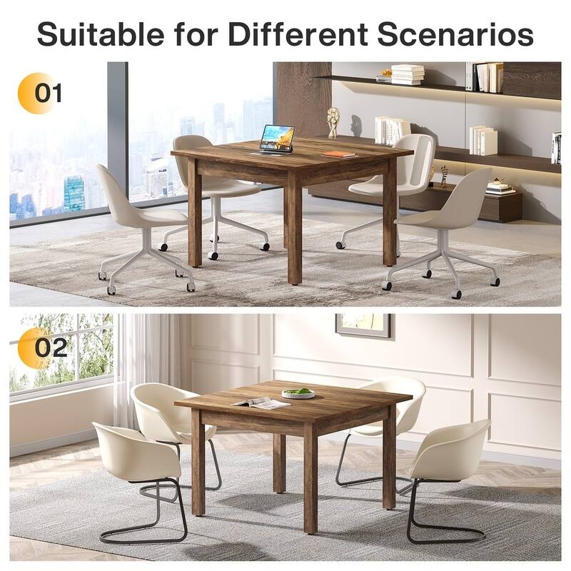 Square Conference Table with Solid Wood Legs Small Meeting Table for Conference/Seminar Room Boardroom