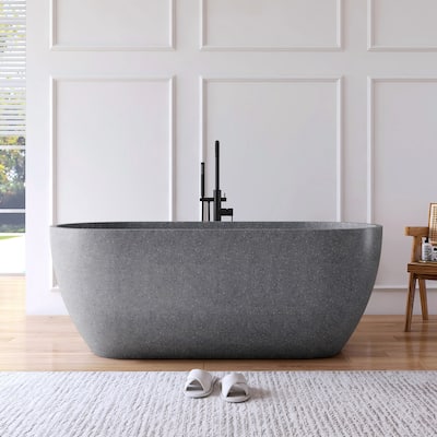 MEDUNJESS 63'' Freestanding Bathtub Solid Surface Soaking Tub