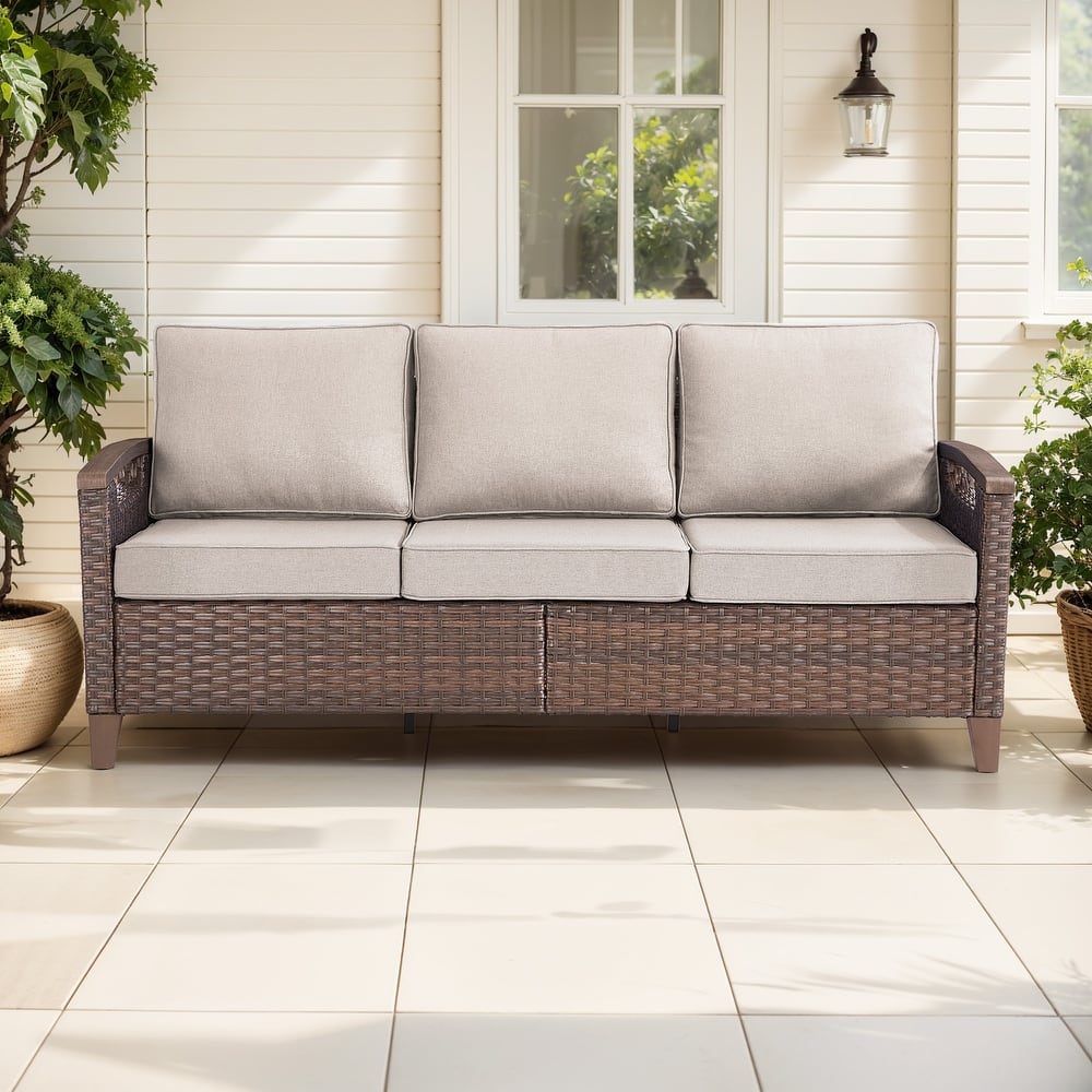 Gymojoy 74'' 3-Seat Outdoor Durable Patio Sofa with Water-Resistant Olefin Fabric Cushions