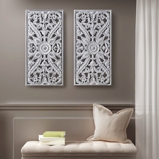 Madison Park Botanical Panel Distressed Carved Wood Wall Decor (Set of 2)