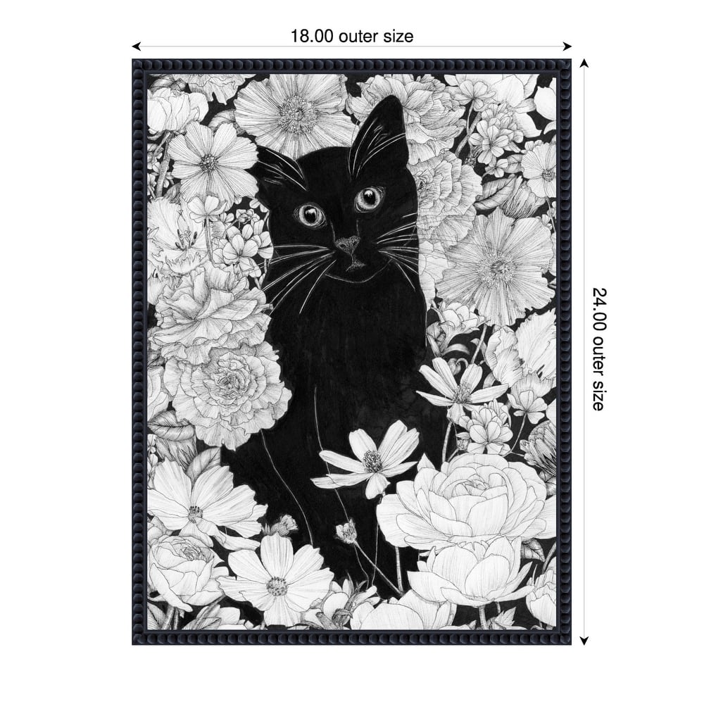 Little Black Garden Cat by Ec Mazur Framed Canvas Wall Art