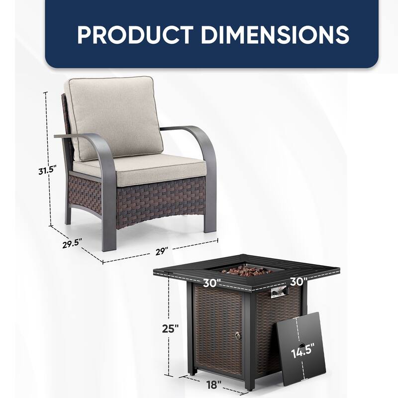 Propane Fire Pit with Outdoor Patio Funiture Set