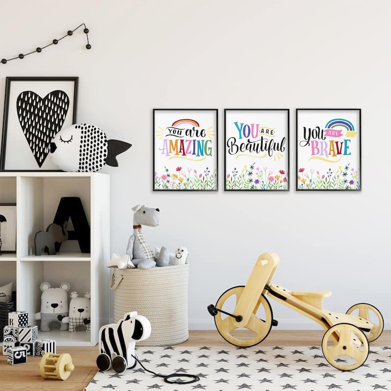 Stupell Confidence Sentiments with Florals Framed Giclee Art Design By Kim Allen (Set of 3)