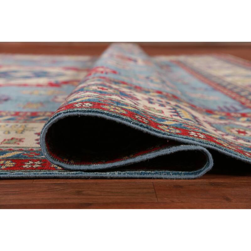 Hand Knotted Oriental 100% Wool Carpet Traditional Medallion Navy Blue & Blues Kazak Area Rug - 13' 9'' X 9' 10''