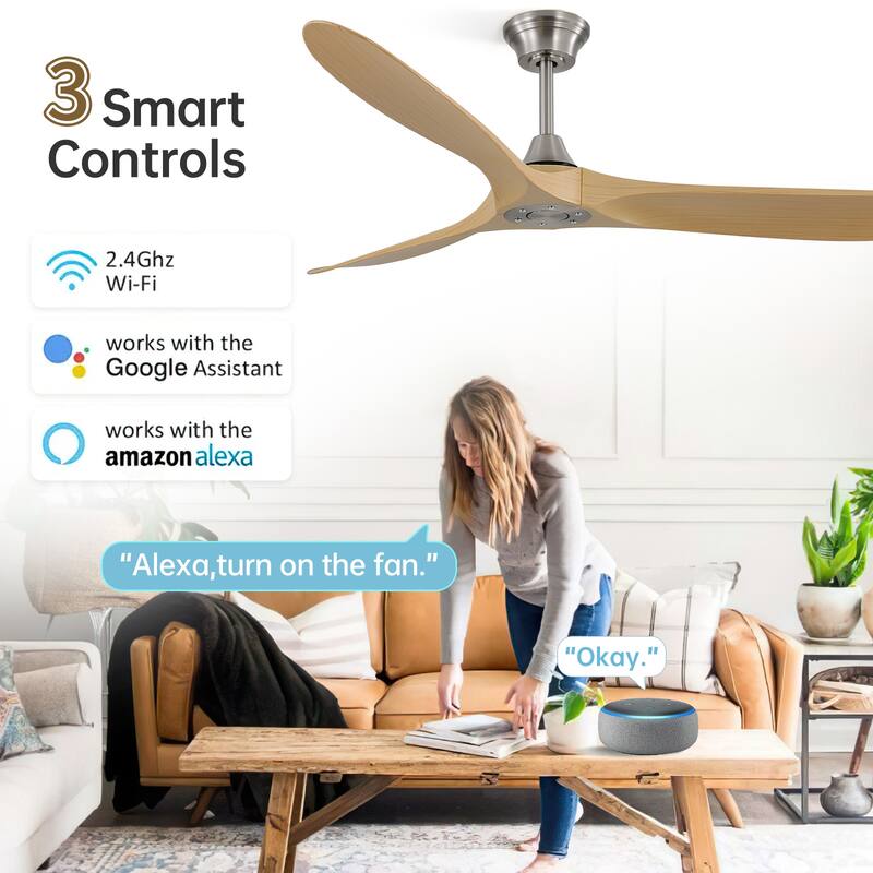 52''/60" Large Ceiling Fan without Lights, Remote Control and Reversible Motor Included, Smart Optinal