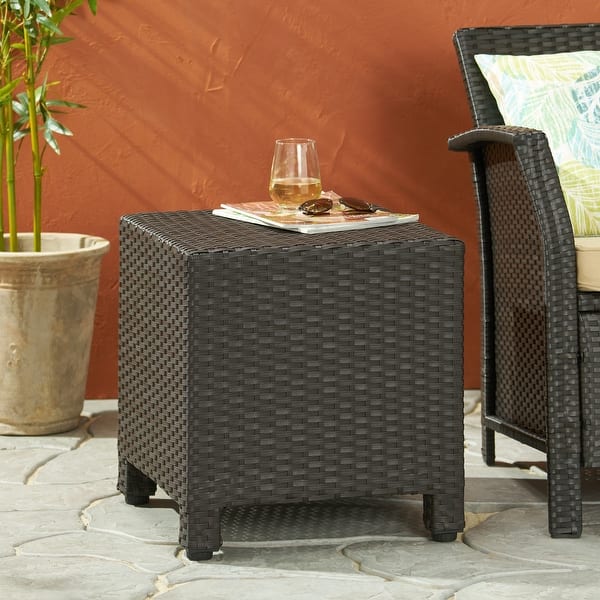 slide 15 of 22, Puerta Outdoor Wicker Accent Side Table by Christopher Knight Home Dark Brown