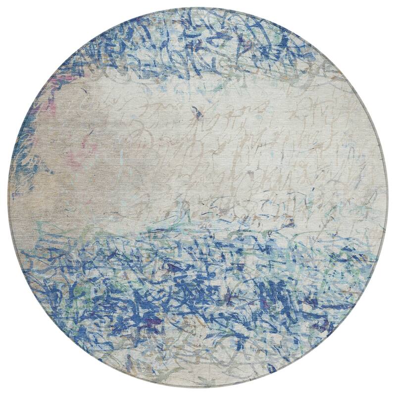 Machine Washable Indoor/ Outdoor Abstract Scribble Chantille Rug